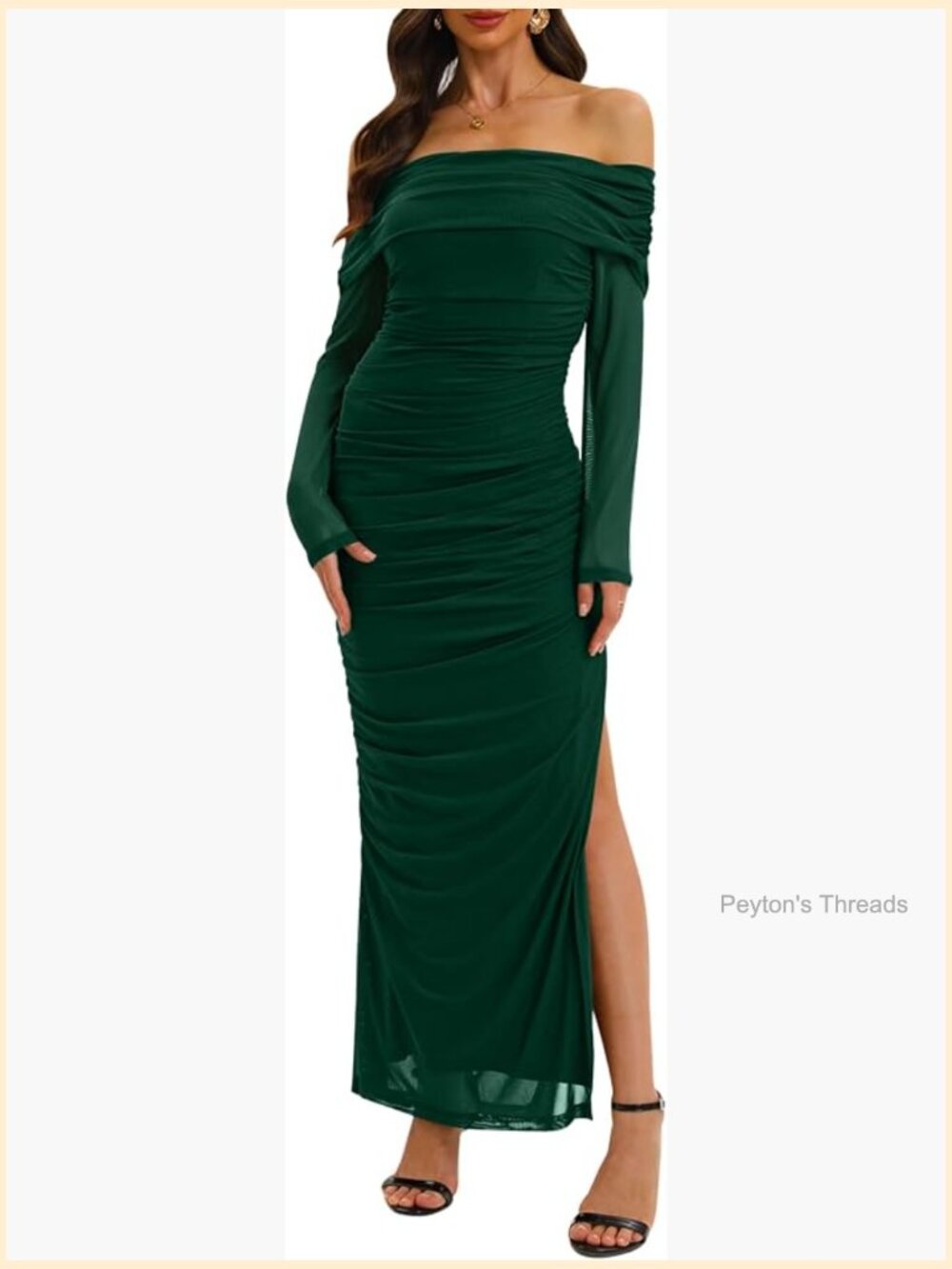 Off Shoulder Long Sleeve Bodycon Ruched High Split Maxi Dress